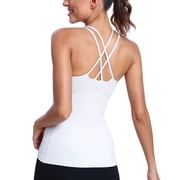 RUNNING GIRL Yoga Tank Tops for Women Built in Shelf Bra Strappy Back Activewear Workout Compression Tops