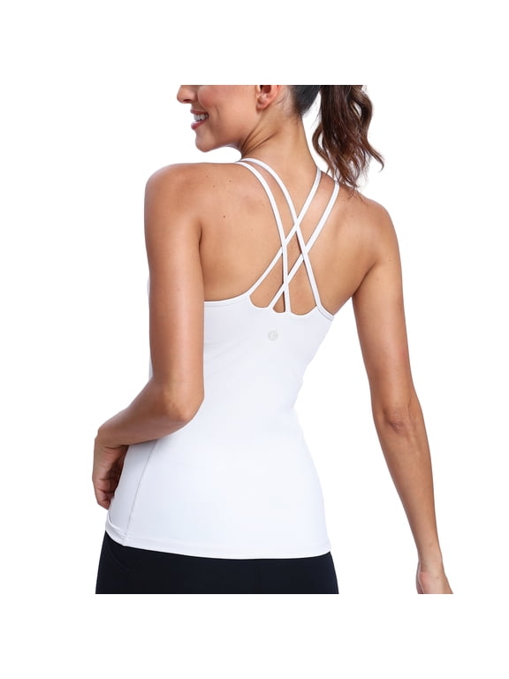 Yoga Tank Tops for Women Built in Shelf Bra Strappy Back Activewear Workout Compression Tops