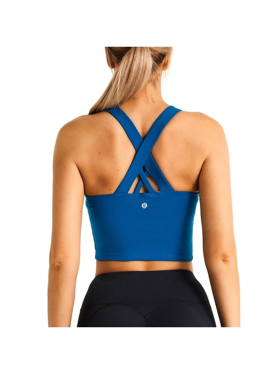Women’s Workout Tank Top with Built-in Sports Bra, Criss Cross Back Yoga Crop Tank for Gym Fitness