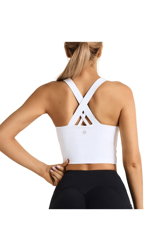 Women’s Workout Tank Top with Built-in Sports Bra, Criss Cross Back Yoga Crop Tank for Gym Fitness