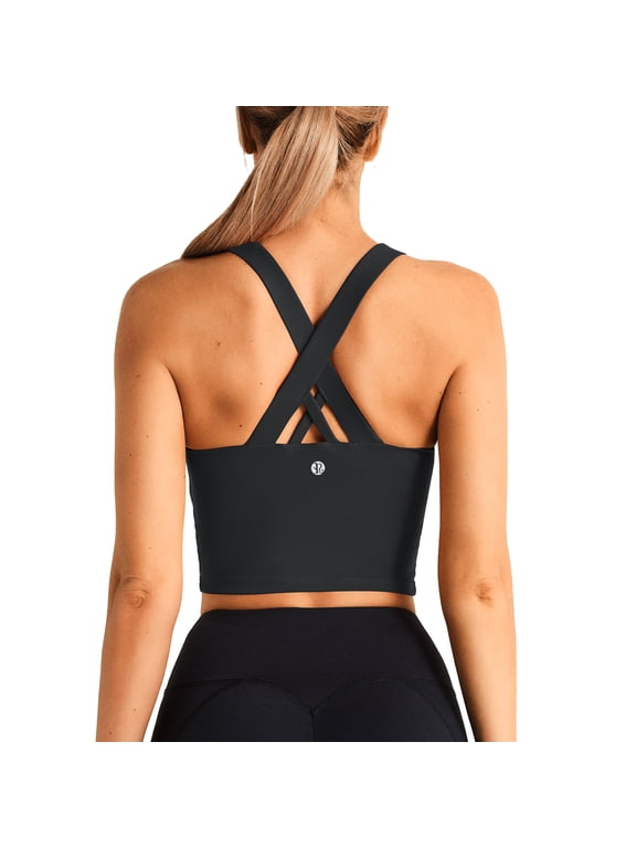 Women’s Workout Tank Top with Built-in Sports Bra, Criss Cross Back Yoga Crop Tank for Gym Fitness