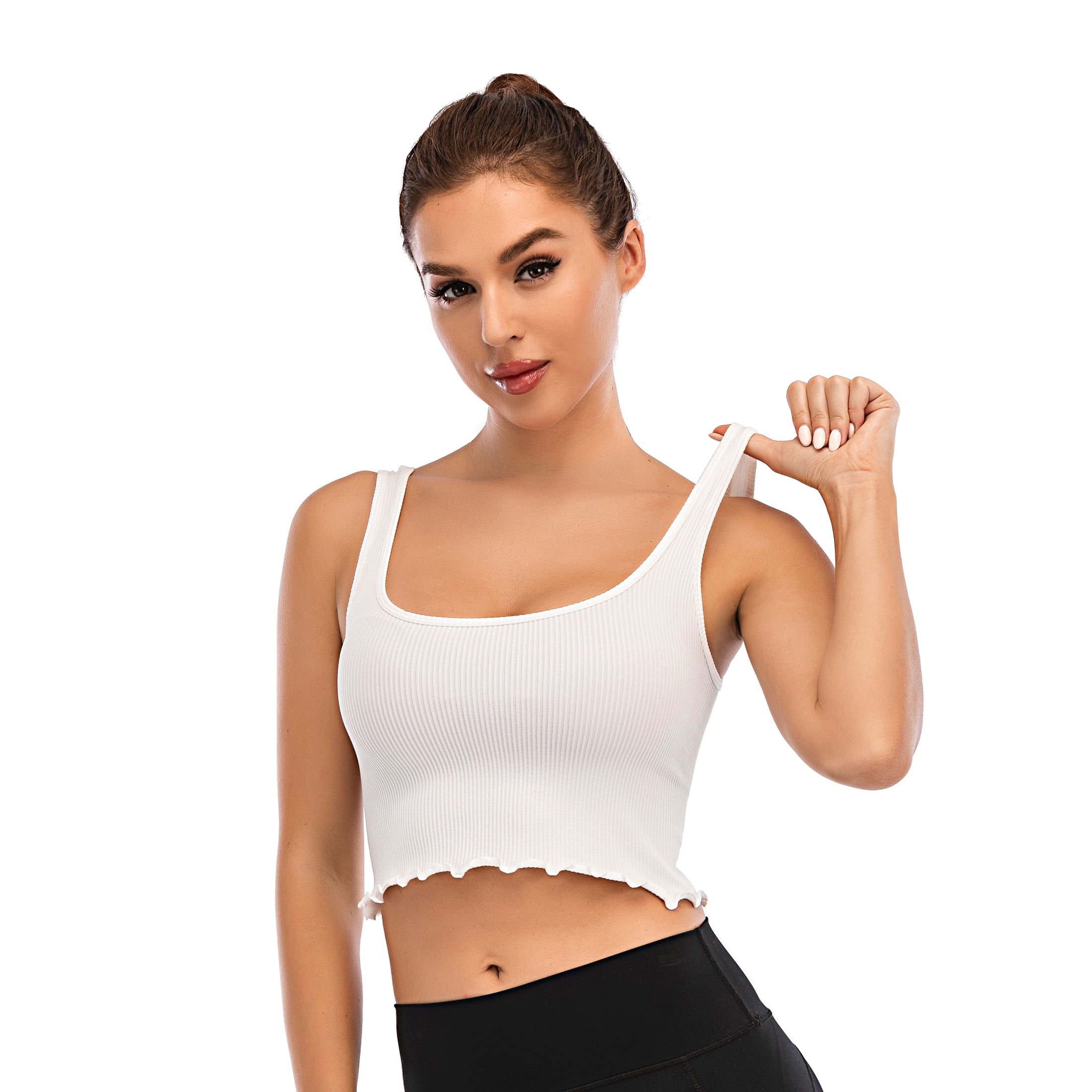 RUNNING GIRL Womens Ribbed Yoga Sports Bra Crop Tank Soft Stretchy Workout Top Medium Support Fitness Training Daily Wear