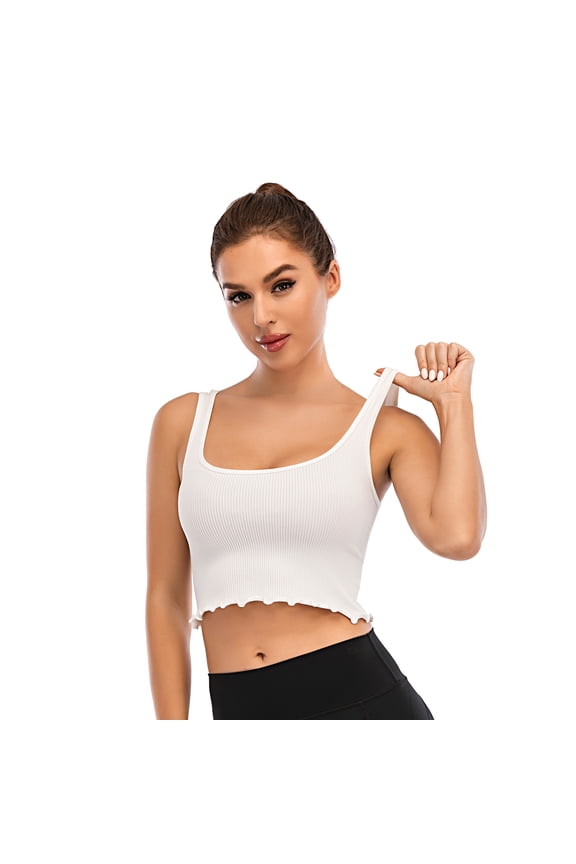 Womens Ribbed Yoga Sports Bra Crop Tank Soft Stretchy Workout Top Medium Support Fitness Training Daily Wear