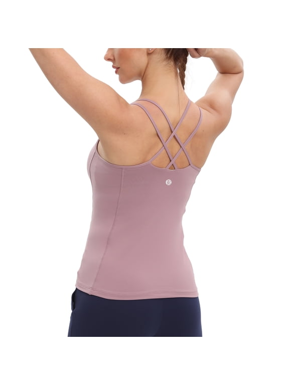 Yoga Tank Tops for Women Built in Shelf Bra Strappy Back Activewear Workout Compression Tops