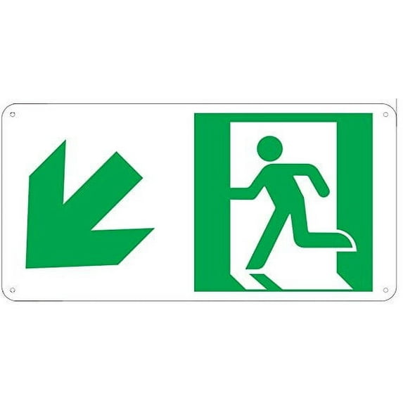 RUNNING MAN DOWN LEFT ARROW SIGN - (Photoluminescent ,High Intensity, ALUMINIUM 4.5X9 ,Rust Free )