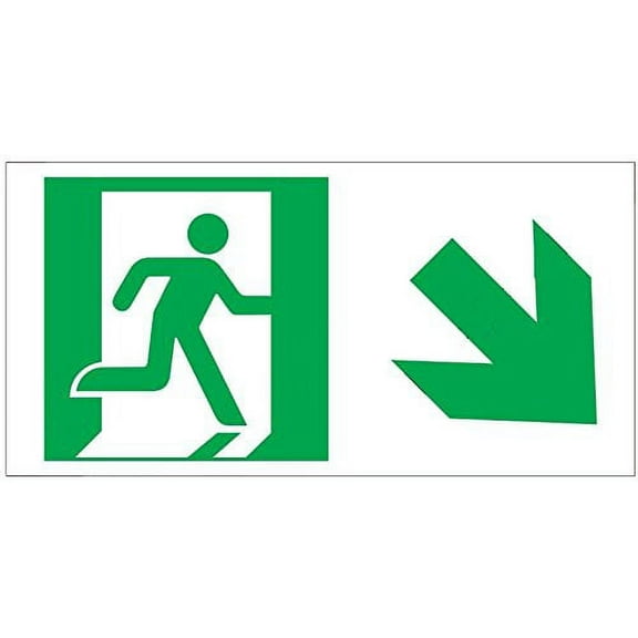 RUNNING MAN DOWN RIGHT ARROW EXIT SIGN -Glow-In-The-Dark High Intensity-Adhesive Sign (Photoluminescent , High Intensity, Adhesive Sign 4.5 X 9)