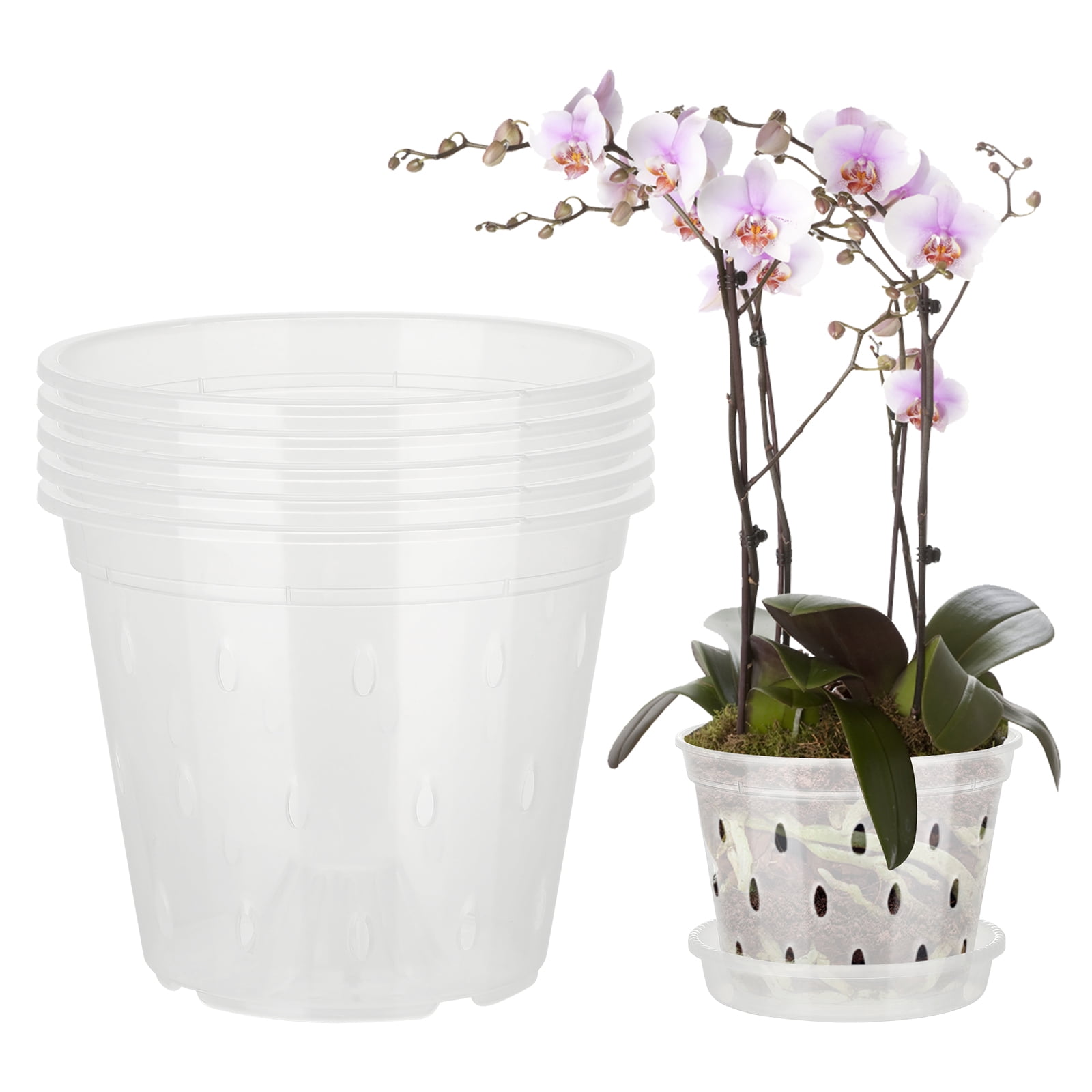 RUNOLIG 5pcs Clear Plastic Orchid Pots With Holes,5/6/7inch