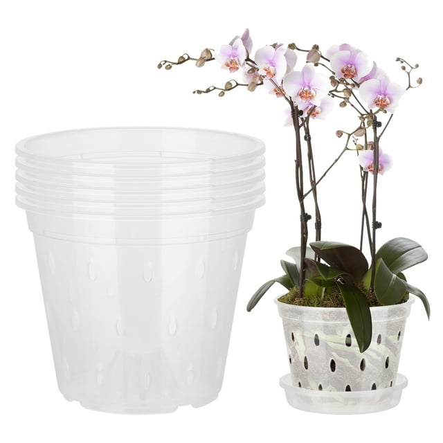 RUNOLIG 5pcs Clear Plastic Orchid Pots With Holes,5/6/7inch
