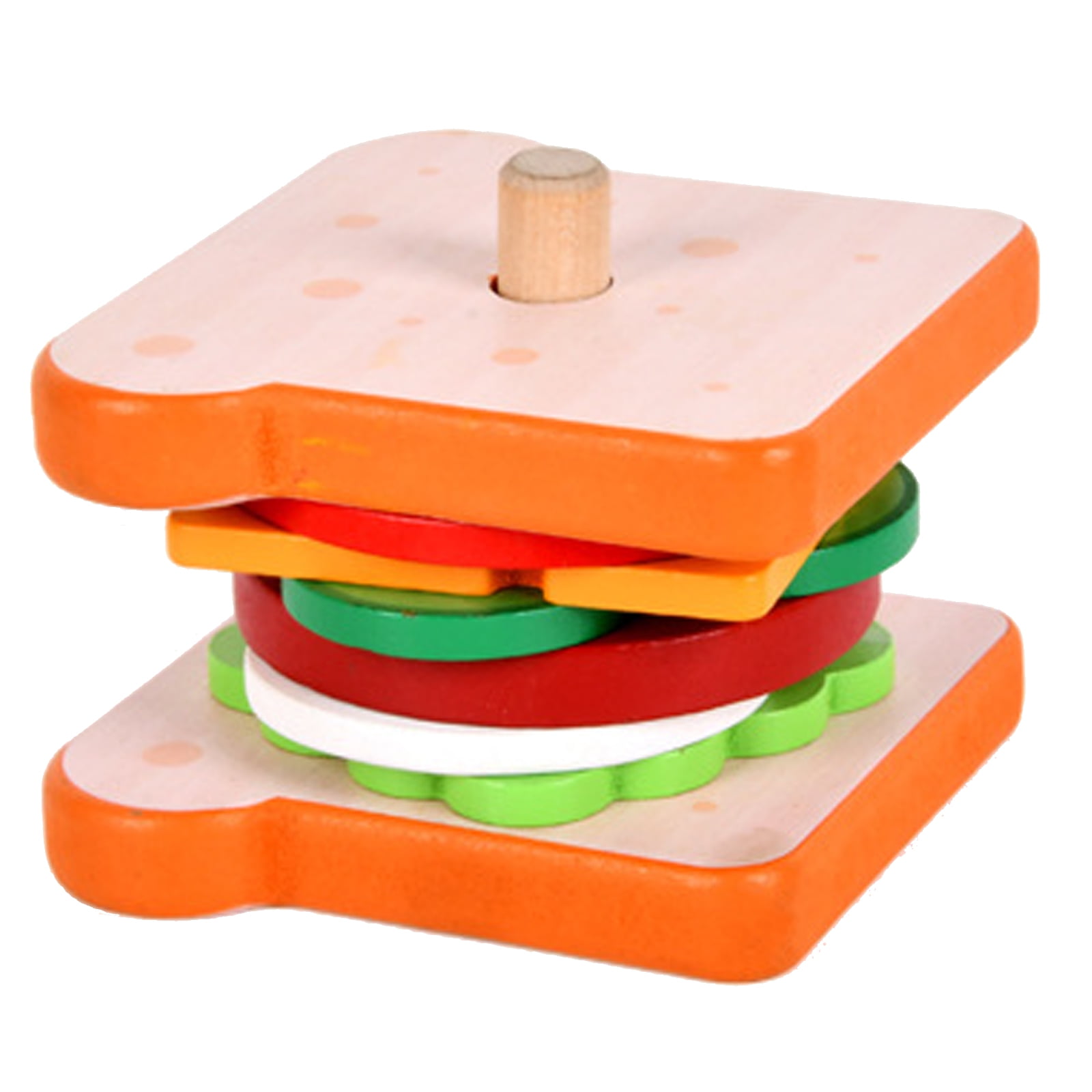 RUNOLIG Wooden Burger Toy Play Kitchen Food Set,Kids Montessori