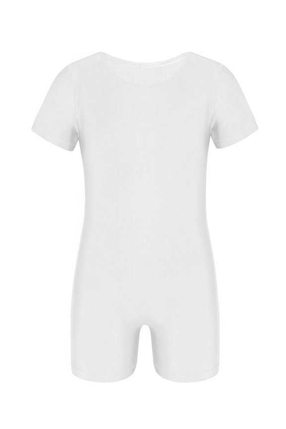 Boys Girls Basic Short Sleeve Gymnastic Ballet Dance Leotard Unitard White 4