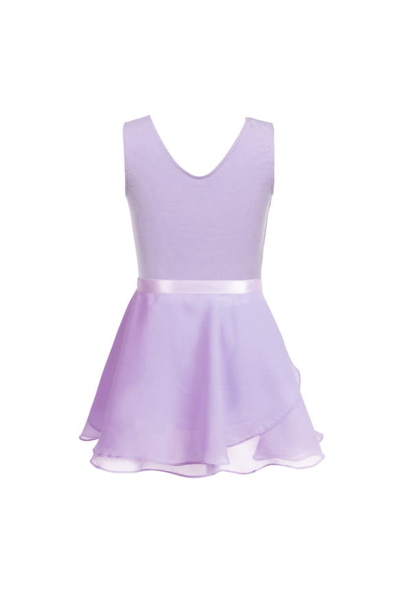 Children Little Big Girl Ballerina Outfits Solid Color Ballet Dance Leotard with Chiffon Warp Lavender XXL