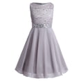 thumbnail image 1 of RUNQHUI Flower Girl Dress Big Girls Sequined Lace Chiffon Sleeveless Pageant Wedding Party Dress Porm Gray 12, 1 of 7