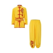 RUNQHUI Kids Boys Kung Fu Uniform Set Traditional Chinese Embroidered Tai Chi Wing Chun Suit Sport Yellow 150