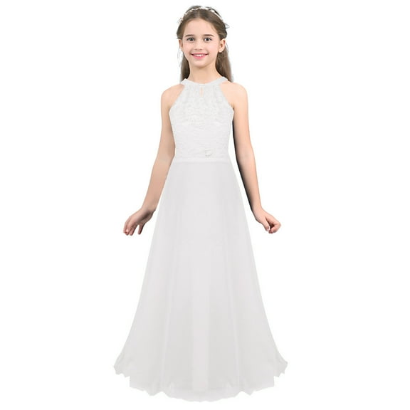 RUNQHUI Kids Flower Girls Dress Floor Long Wedding Pageant Bridesmaid Banquet Ball Gown Formal Event White 6
