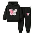 thumbnail image 1 of RUNQHUI Kids Girls Butterfly Print Tracksuit Sweatsuit Fleece Hoodie Sweatshirt Hoody with Jogger Black 140, 1 of 5