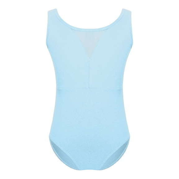RUNQHUI Kids Girls Cotton Ballet Dance Leotard Gymnastics Workout Sleeveless Bodysuit Top Tumbling Light Blue 170