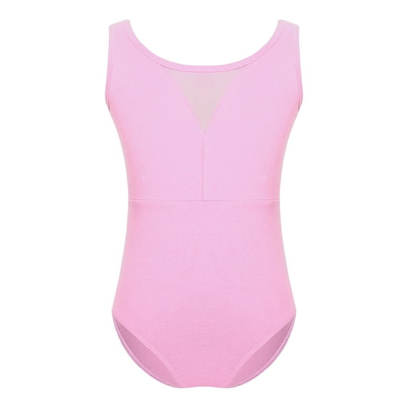 RUNQHUI Kids Girls Cotton Ballet Dance Leotard Gymnastics Workout Sleeveless Bodysuit Top Tumbling Pink 120