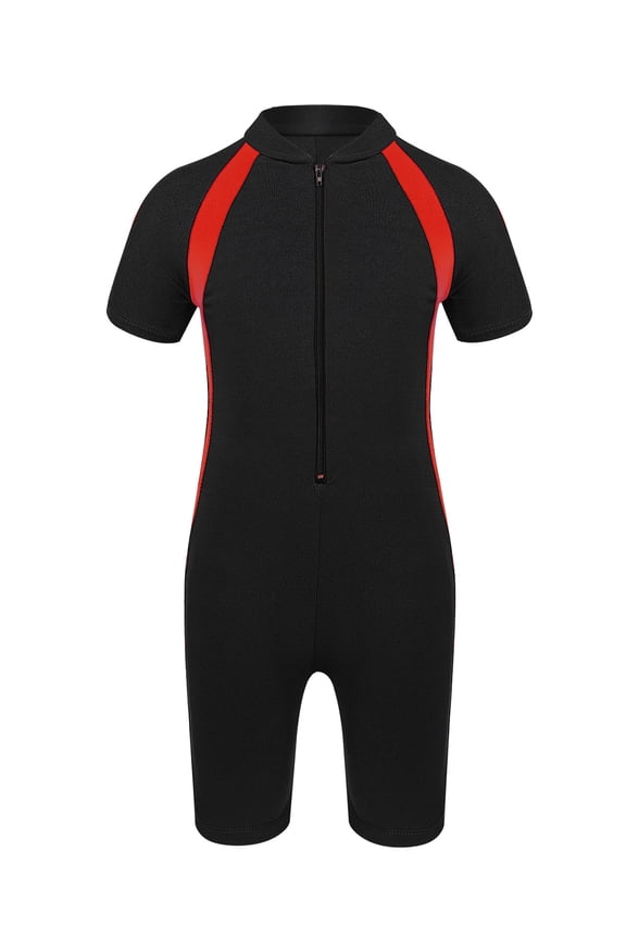 Kids Girls One Piece Short Sleeve Wetsuit Swimwear Shorty Aerobics Swimming Rash Guard Diving Black 10