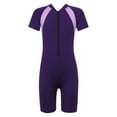thumbnail image 1 of RUNQHUI Kids Girls One Piece Short Sleeve Wetsuit Swimwear Shorty Aerobics Swimming Rash Guard Diving Purple 10, 1 of 7