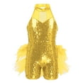 thumbnail image 1 of RUNQHUI Kids Girls Sequins Halter Neck Leotard Jumpsuit Ballet Dancewear Jazz Latin Street Dance Yellow 7, 1 of 7