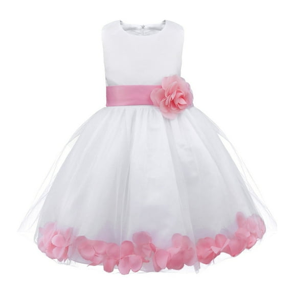 RUNQHUI Kids Girls Sleeveless 3D Flower Petals Tulle Flower Girls Dress Wedding Pageant Princess Dress Pink 4