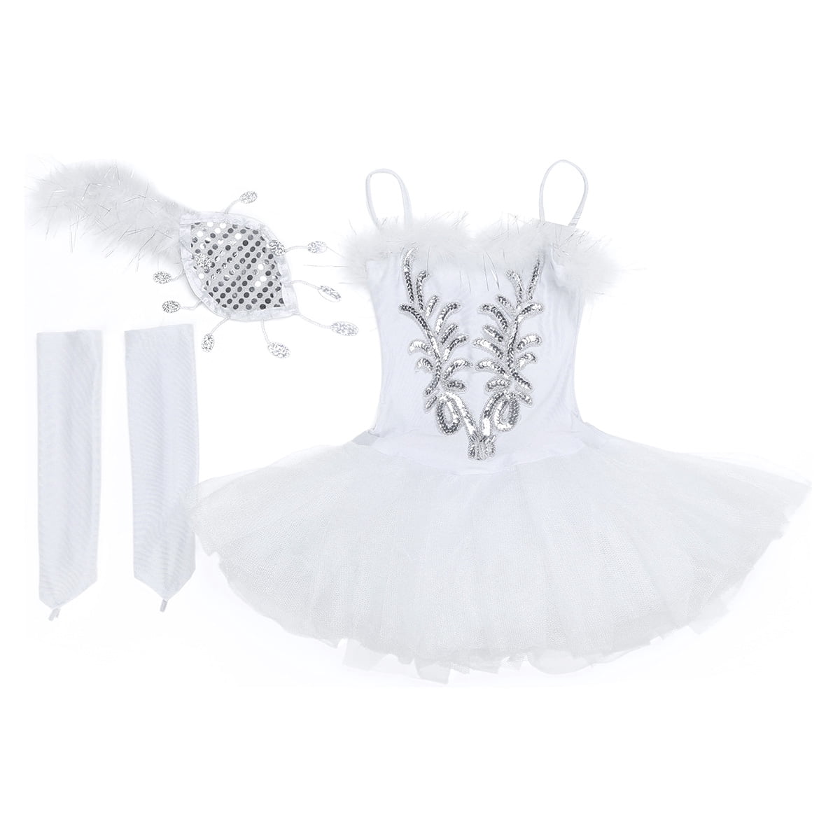 RUNQHUI Kids Girls Swan Lake Costume Ballet Dance Tutu Dress Sequined ...