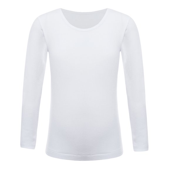 RUNQHUI Kids Girls Thermal Underwear Tops Warm Undershirt Dance Training Long Sleeve T-Shirt Top Type B White M