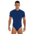 thumbnail image 1 of RUNQHUI Men's Short Sleeve Undershirt Crew Neck Press Button Crotch Shirt Bodysuit Leotard Top Blue XXL, 1 of 6