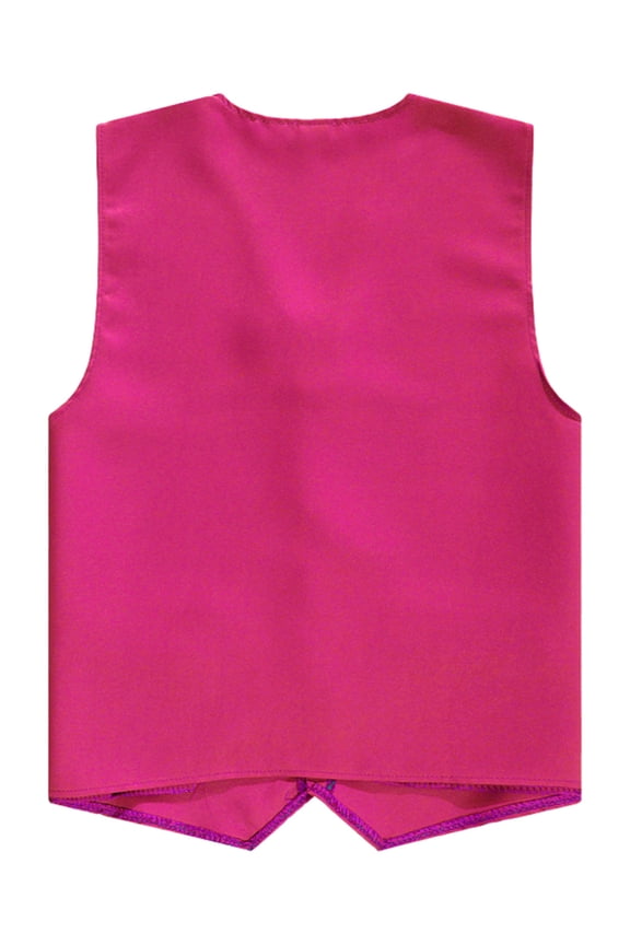 Unisex Kids Volunteer Activity Vest Button Up Waistcoat Boys Girls Waiter Bartender Uniform Hot Pink L/12