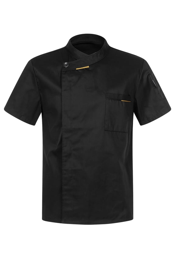 Unisex Men Women Chef Coat Solid Classical Chef Jacket Cook Outfit Hotel Restaurant Uniform Black Short Sleeve XXL