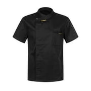 RUNQHUI Unisex Men Women Chef Coat Solid Classical Chef Jacket Cook Outfit Hotel Restaurant Uniform Black Short Sleeve XXL