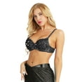 thumbnail image 1 of RUNQHUI Women's Sequins Glitter Beading Padded Bra Top Rave Party Club Belly Dancing Costume Black 38/85, 1 of 6