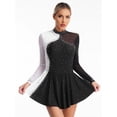 thumbnail image 1 of RUNQHUI Women's Sparkly Rhinestone Figure Skating Costumes Long Sleeve Ballet Skirted Leotard Dresses Black S, 1 of 6