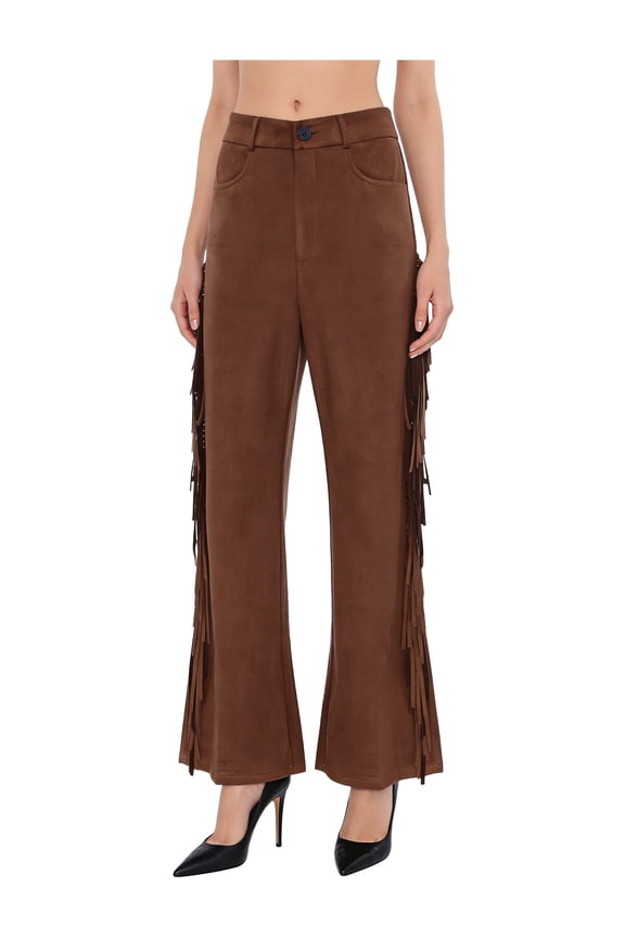 Women's Western Cowgirl Long Pants Fringed Pants Tassel Flared Trousers Clubwear Streetwear Umber XXL