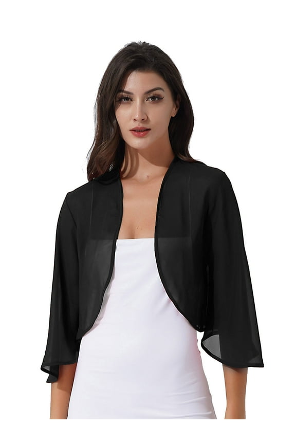 Womens Chiffon Cardigan Wraps Shawls Ladies Elegant Sheer Scarf Cape for Bridesmaids Evening Black M