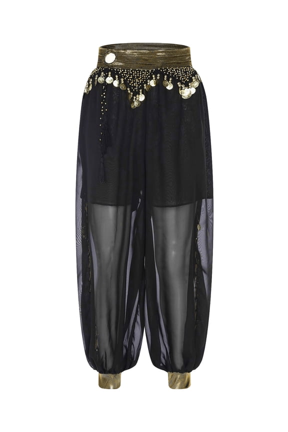 Womens Tribal Belly Dance Harem Pants Lantern Pants Side Split Pants Arabic Halloween Black One Size