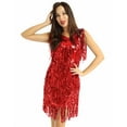 thumbnail image 1 of RUNQHUI Womens V Neck Sleeveless Sparkling Sequin Fringe Ballroom Latin Dance Dress Party Dress Red L, 1 of 7