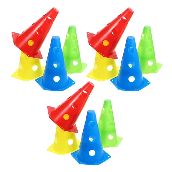 RUNROTOO 12Pcs Traffic Cones for Kids Yellow Red Blue Green for Safety and Non-Fading Color 9.4x7.7x5.5in
