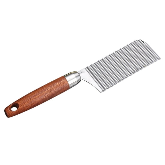 RUNROTOO 1 Pack Crinkle Chopper, Stainless Steel Wavy Vegetable Potato Cutter with Wood Handle for Kitchen Prep Tool