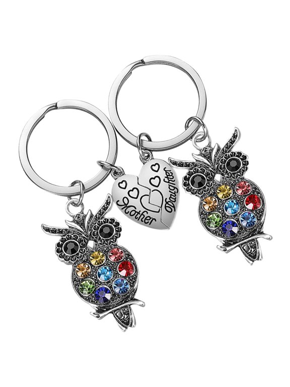 1Pair Creative Stainless Steel Key Rings Unique Owl Keychain Ornament for Mother's Day