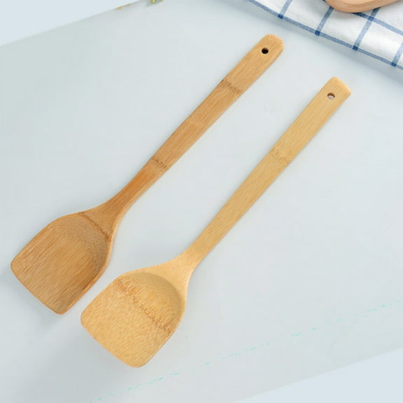 RUNROTOO 2Pcs Kitchen Utensils Set Multi Functional Non Scratch Wood Spatula for Chefs and Housewives