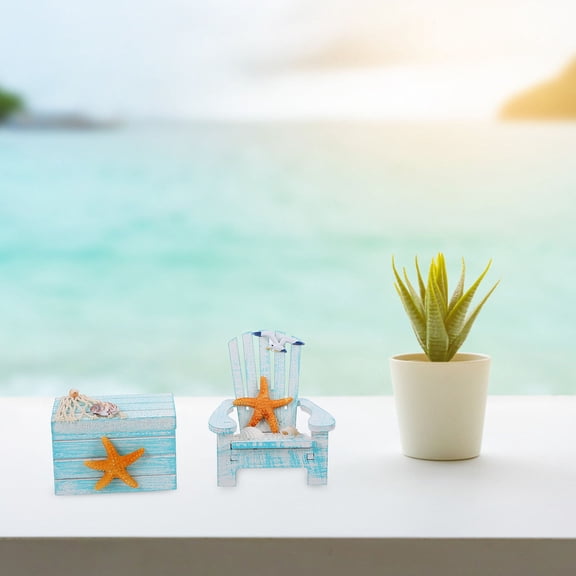 RUNROTOO 2Pcs Mini Wooden Box Mediterranean Style Home Decoration Assorted Color Beach Theme Decor
