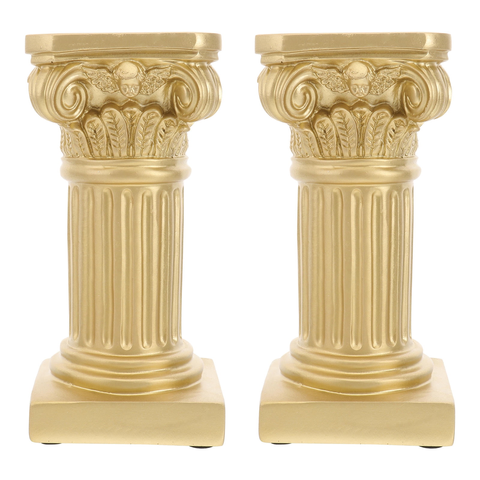 RUNROTOO 2Pcs Roman Pillar Sculpture Golden Resin Home Decoration For Balcony Garden