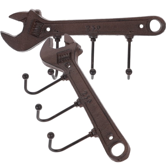 RUNROTOO 2Pcs Rustic Cast Iron Wrench Shape Wall Hooks For Hanging Clothes In Mudroom