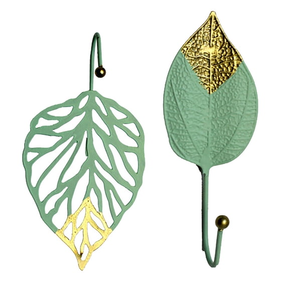 RUNROTOO 2-Piece Leaf Shape Iron Wall Mounted Hangers, Decorative Coat Hooks for Bedroom, Entryway, Bathroom, Home Storage