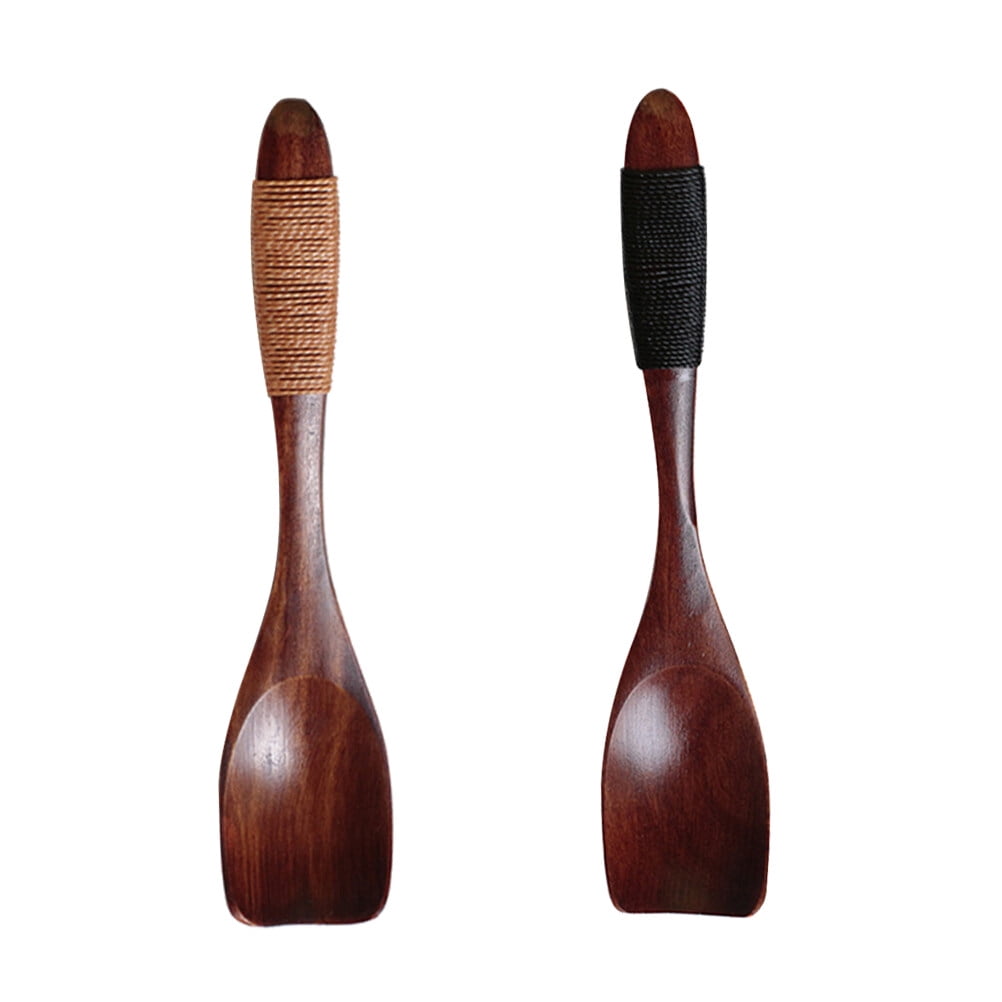 RUNROTOO 2Pcs Wooden Ice Cream Spoon Square Brown 13.5x2.8x0.5in ...