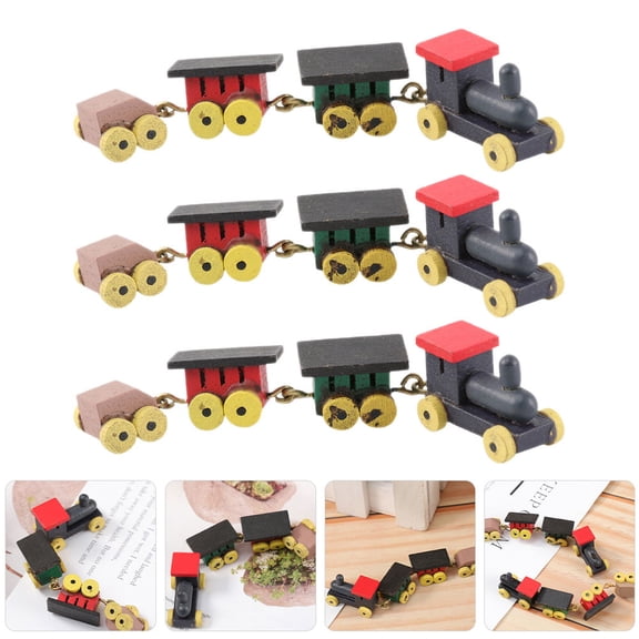 RUNROTOO Miniature Train Wooden Black Red Green 3Pcs 3.54X0.43X0.55In