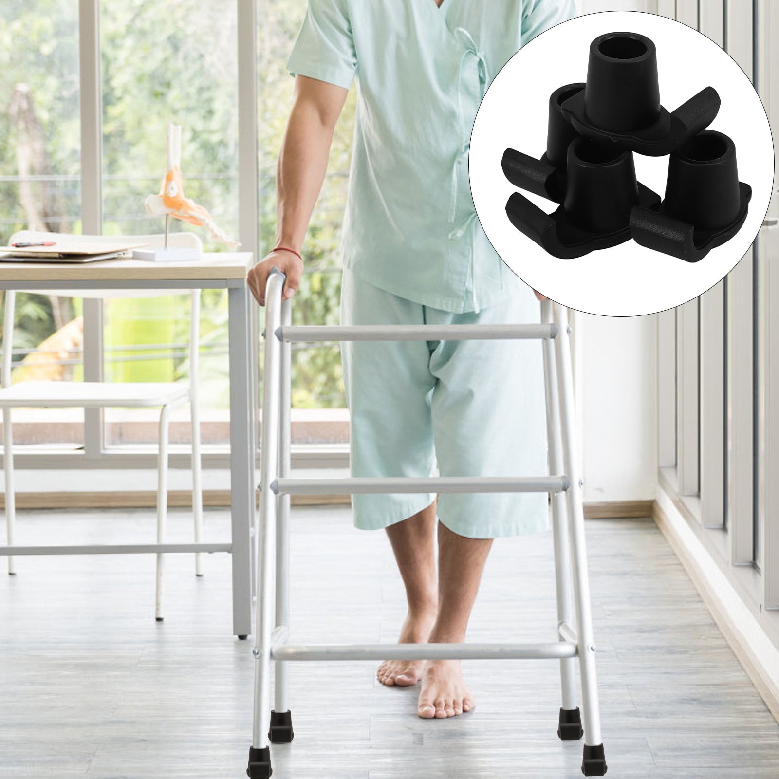 RUNROTOO 4Pcs Certified Walker Ski Glides Black Nylon for Elderly and Caregivers Indoor Walking