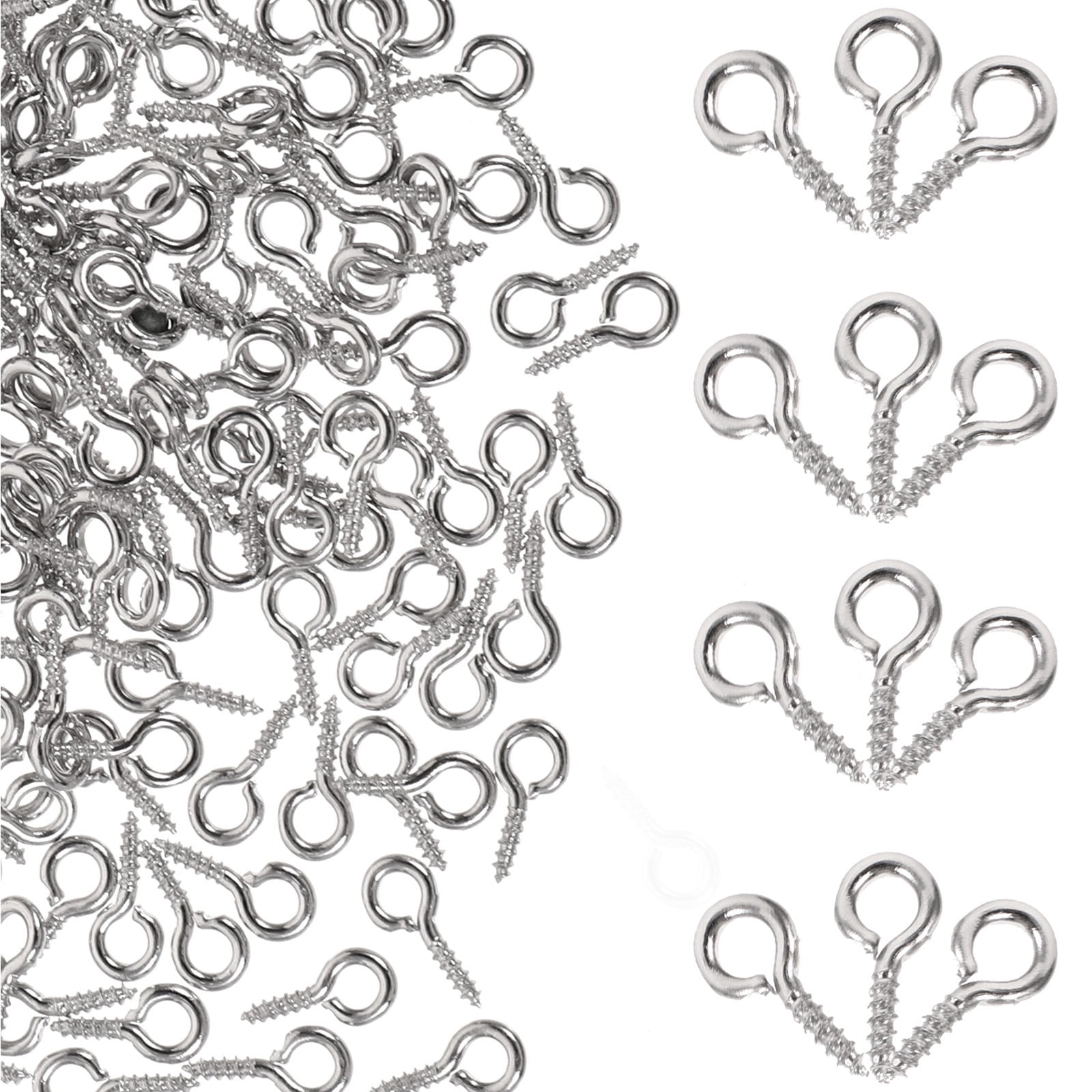 RUNROTOO 500 Pcs Silver Metal Screw Eye Pin for Jewelry Making Circular ...