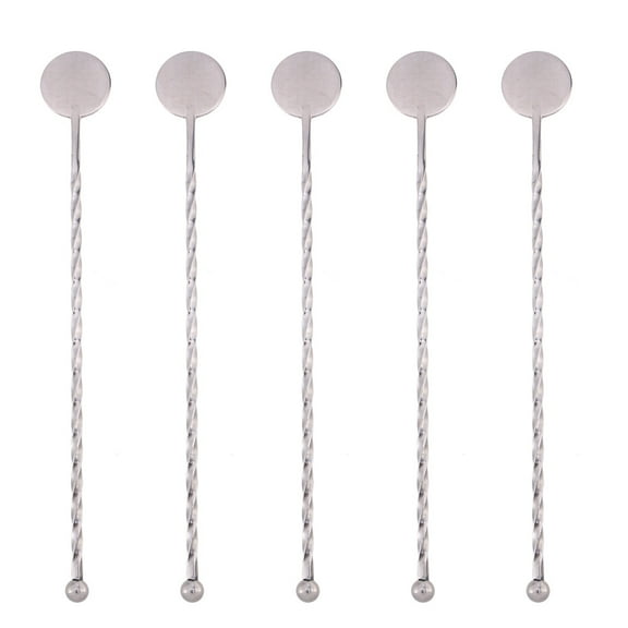 RUNROTOO 5Pcs Swizzle Sticks Silver Stainless Steel for Professional and Home Bartending
